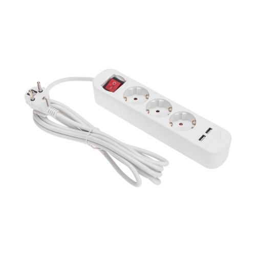 картинка Удлинитель STANDARD 3 гнезда,  3м,  3х1,0мм²,  с/з,  с выключателем,  2 USB,  белый REXANT от магазина Сантехстрой