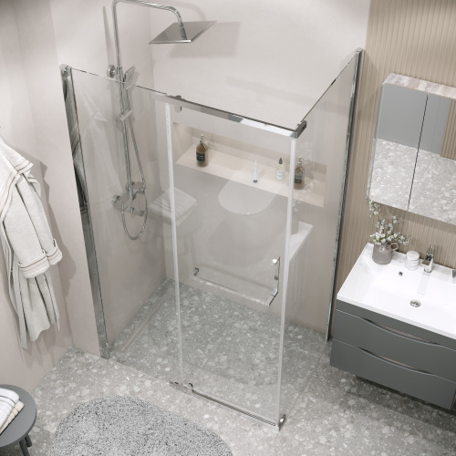 картинка Душевое ограждение Grossman Pragma 100.K33.03.120.10.00-200.K33.03.80.10.00 (120х80х195) распашная,хром,стекло прозрачное,2 места от магазина Сантехстрой