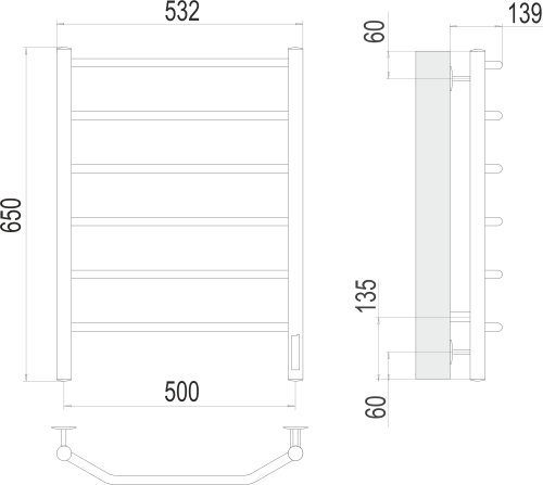 картинка Полотенцесушитель Terminus Виктория П6 500х650 электро от магазина Сантехстрой