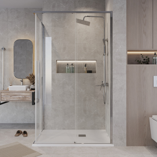 картинка Душевое ограждение Grossman Galaxy 1/2.K33.01.11.10.00-1/2.K33.01.80.10.00 (110х80х195) раздвижная,хром,стекло прозрачное,2 места от магазина Сантехстрой