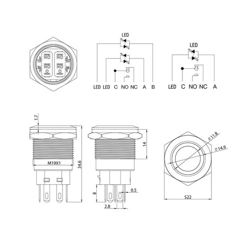 картинка Кнопка антивандальная Ø19 12В(LED) Фикс (5с) OFF-ON/ON-OFF подсв/красная REXANT от магазина Сантехстрой