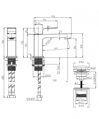картинка Смеситель для раковины Bossini GILLO, с донным клапаном 1”1/4 клик-кляк, керамический картридж, черный матовый (Z00704.073) от магазина Сантехстрой