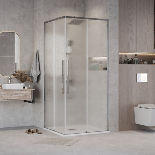 картинка Душевая перегородка 1/2 Grossman Galaxy 1/2.K33.01.80.10.02 (80х195) хром,стекло шиншилла, 1 место от магазина Сантехстрой