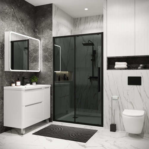 картинка Дверь в нишу Grossman Cosmo 100.K33.02.100.21.10 (100х195) черный матовый,стекло тонированное,раздвижная, 1 место от магазина Сантехстрой