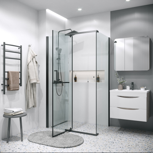 картинка Душевое ограждение Grossman Pragma 100.K33.03.110.21.00-200.K33.03.80.21.00 (110х80х195) распашаная,черный матовый,стекло прозрачное,2 места от магазина Сантехстрой