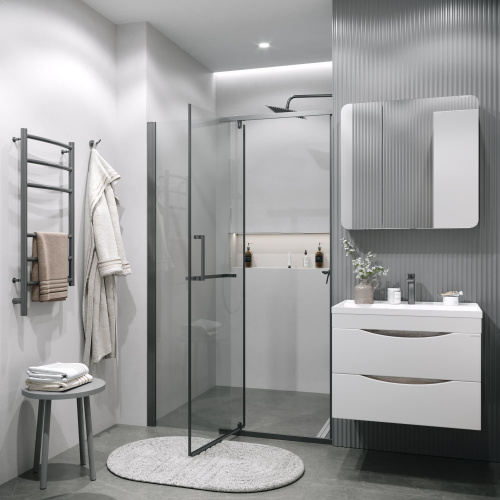 картинка Дверь в нишу 100.K33.03.110.42.00 Pragma (110*195) графит сатин, стекло прозрачное, 1 место от магазина Сантехстрой