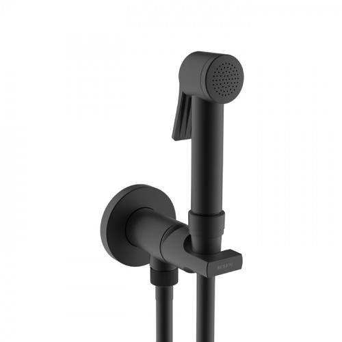 картинка BOSSINI PALOMA FLAT Гигиенич комплект c монокомандным смесителем: лейка, держатель, шланг армиров нейлон 125 см, цвет черный матовый от магазина Сантехстрой
