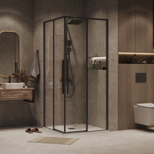 картинка Душевая перегородка 1/2 Grossman Galaxy 1/2.K33.01.70.21.00 (70х195) черный матовый,стекло прозрачное, 1 место от магазина Сантехстрой