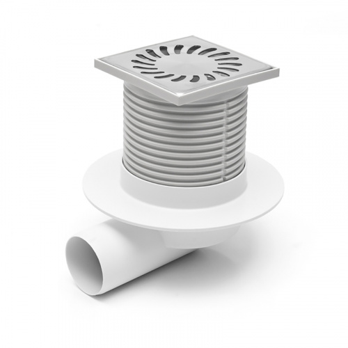 картинка Душевой трап AZARIO D50 пластиковый, боковой слив, с решеткой SUN 10х10см (AZ-411 L) от магазина Сантехстрой