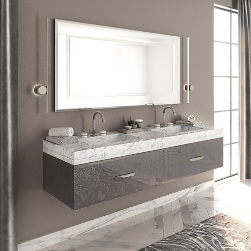 картинка VITAGE milldue edition HILTON Тумба под раковину 900х549х317 мм., 1 ящик, фурнитура polished steel, отделка стекло twill smoke (93) от магазина Сантехстрой