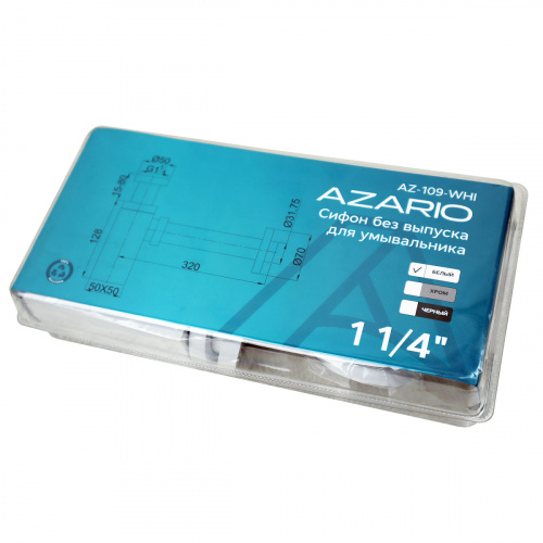 картинка Сифон для раковины AZARIO G 1 1/4, без выпуска, квадрат, латунь, белый (AZ-109-WHI) от магазина Сантехстрой