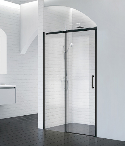 картинка Душевая дверь BelBagno Acqua 130 ACQUA-BF-1-130-C-NERO профиль Черный стекло прозрачное от магазина Сантехстрой