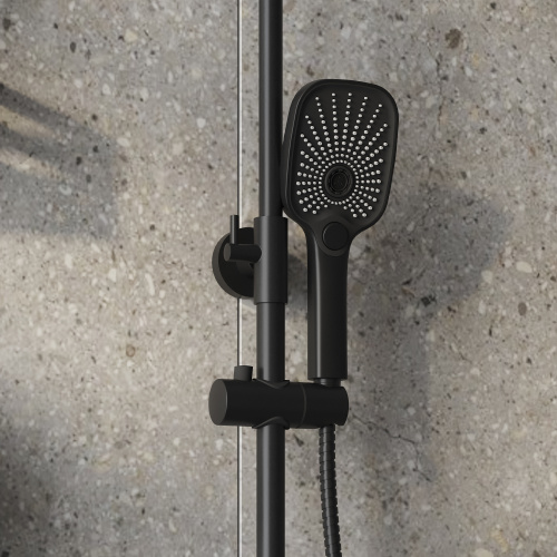 картинка Душевая стойка Advans 500.K35.09.210 с верхним душем, ручной лейкой и смесителем, черный матовый от магазина Сантехстрой