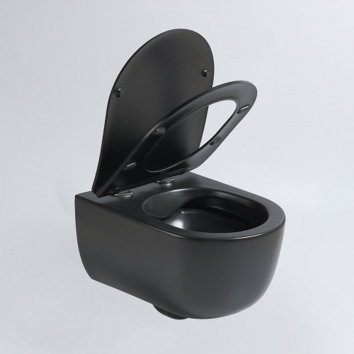 картинка Унитаз подвесной Evo VT1-34SMB безободковый, цвет белый, ультратонкое soft-close сиденье, черный матовый от магазина Сантехстрой