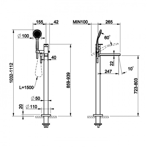 картинка Gessi Emporio Via manzoni Внешние части для напольного смесителя для ванны с душевой лейкой, цвет: Chrome от магазина Сантехстрой