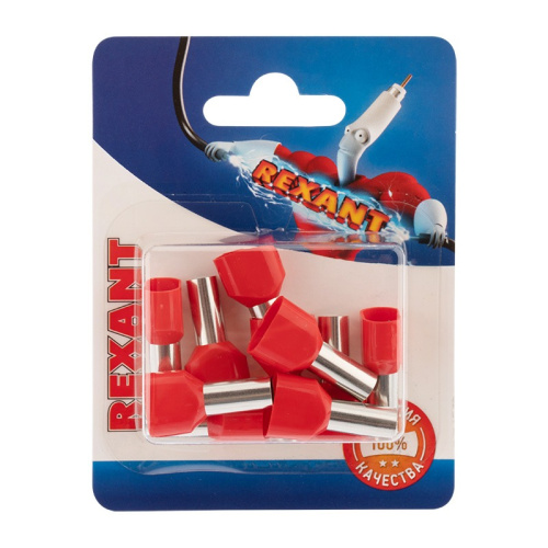 картинка Наконечник штыревой втулочный изолированный F-14 мм 2х10 мм² (НШВи(2) 10-14/ Ги2 10-14) красный REXANT от магазина Сантехстрой