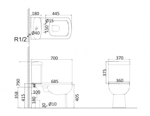 картинка Creo Ceramique TOURS Унитаз-компакт с функцией биде и тонким сидением микролифт от магазина Сантехстрой