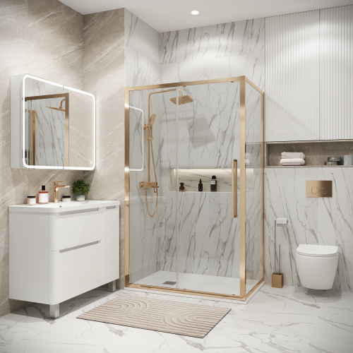 картинка Душевое ограждение Grossman Cosmo 100.K33.02.110.32.00-200.K33.02.80.32.00 (110х80х195) раздвижная,золото сатин,стекло прозрачное,2 места от магазина Сантехстрой