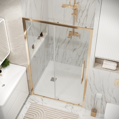 картинка Дверь в нишу Grossman Cosmo 100.K33.02.100.32.00 (100х195) золото сатин,стекло прозрачное,раздвижная, 1 место от магазина Сантехстрой