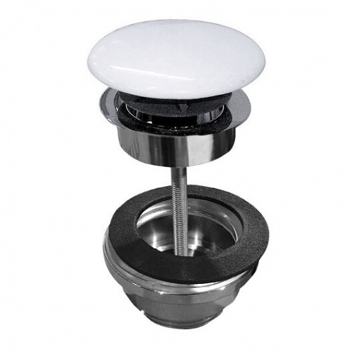 картинка Донный клапан, Scarabeo, для раковин, нажимной Click Clack, 1 1/4", форма крышки-круглая, диаметр крышки, мм-72, материал клапана-латунь, цвет клапана-хром, материал крышки-керамика, цвет крышки-Pearl от магазина Сантехстрой