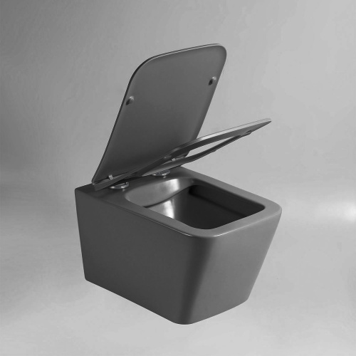 картинка Унитаз подвесной Q-Line VT1-12MA безободковый, ультратонкое soft close сиденье, антрацит матовый от магазина Сантехстрой