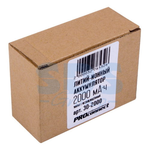 картинка Аккумулятор Li-ion 18650, 3,7В,  2000мАч,  без платы защиты,  плоский контакт,  10 шт,  коробка PROconnect от магазина Сантехстрой