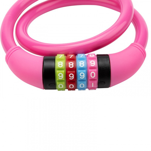 картинка Тросовый кодовый замок взломостойкий для велосипедов и колясок 65 см розовый от магазина Сантехстрой