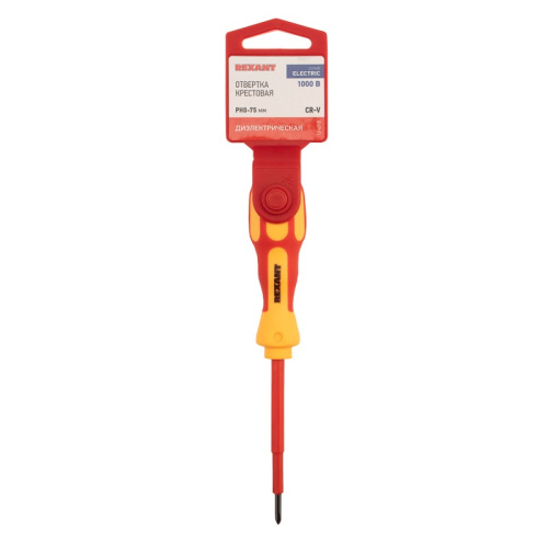 картинка Отвертка крестовая диэлектрическая PH0х75мм,  до 1000В,  двухкомпонентная рукоятка REXANT от магазина Сантехстрой