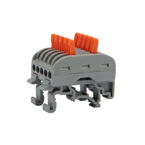 картинка Клемма СМК 222-425D проходная 5-полюсная,  с креплением на DIN-рейку (0,08-4 мм²) серая (20 шт. /уп. ) REXANT от магазина Сантехстрой