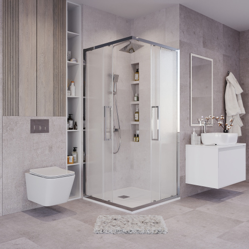 картинка Душевое ограждение Grossman Cosmo 300.K33.02.9090.10.02 (90х90х195) квадрат,раздвижная,хром,стекло шиншилла, 1 место от магазина Сантехстрой