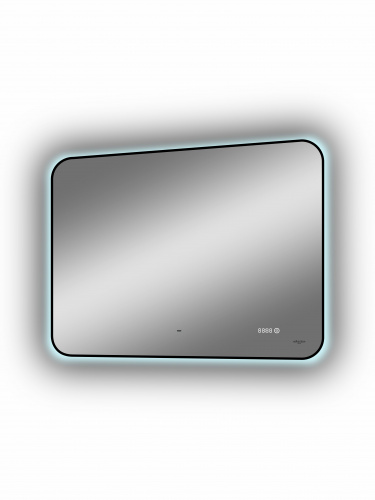 картинка Зеркало Reflection Black View с фоновой подсветкой, бесконтактным сенсором, диммером, часами, черной окантовкой 1000х700 от магазина Сантехстрой