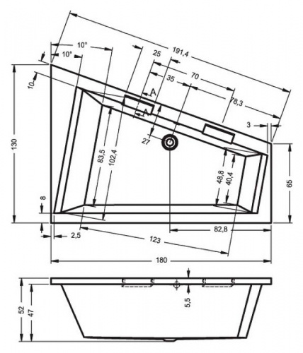 картинка Акриловая ванна Riho Doppio 180x130 B033001005 (BA9000500000000) R без гидромассажа от магазина Сантехстрой