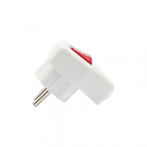 картинка Вилка Евро угловая с з/к 16А белая с кнопкой REXANT от магазина Сантехстрой