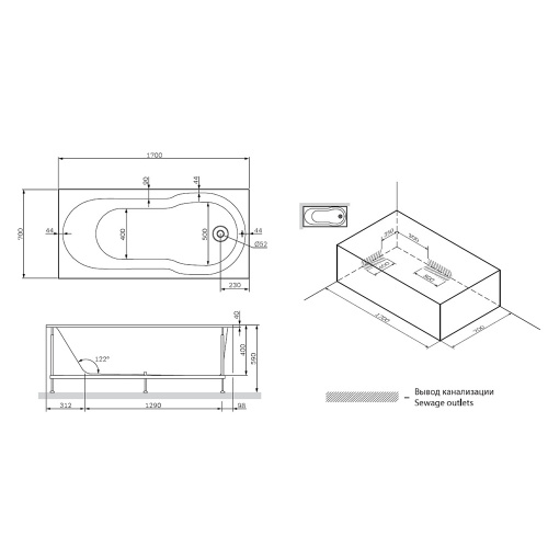 картинка W88A-170-070W-R X-Joy, каркас в комплекте с монтажным набором 170х70 см, шт от магазина Сантехстрой