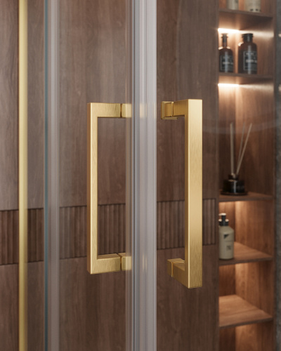 картинка Душевой уголок Cezares Molveno 90x90 MOLVENO-A-2-90-C-BORO-IV профиль Брашированное золото стекло прозрачное от магазина Сантехстрой