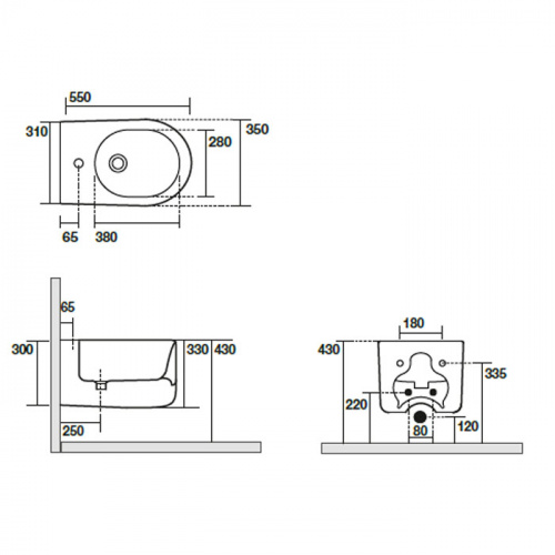 картинка Kerasan Nolita Биде подвесное с 1 отв. под смеситель 55х35 см, с креплениями WB9N., цвет черный матовый от магазина Сантехстрой