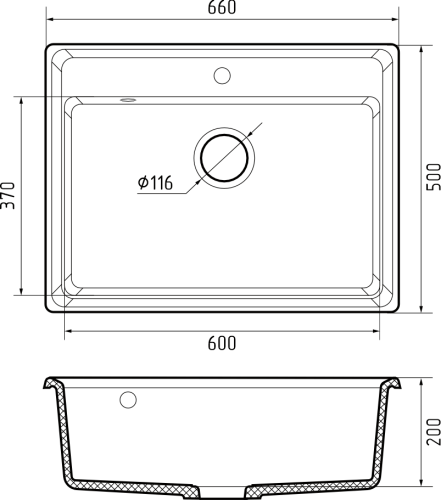 картинка Мойка кухонная GranFest LEVEL 660  1-чаш 660*500 кашемир от магазина Сантехстрой