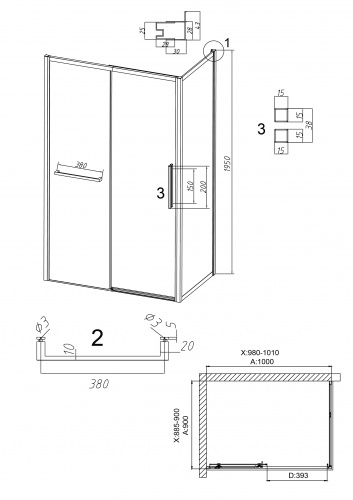 картинка Душевое ограждение Grossman Style 100.K33.05.100.10.00-200.K33.05.90.10.00 (100х90х195) раздвижная,хром,стекло прозрачное,2 места от магазина Сантехстрой