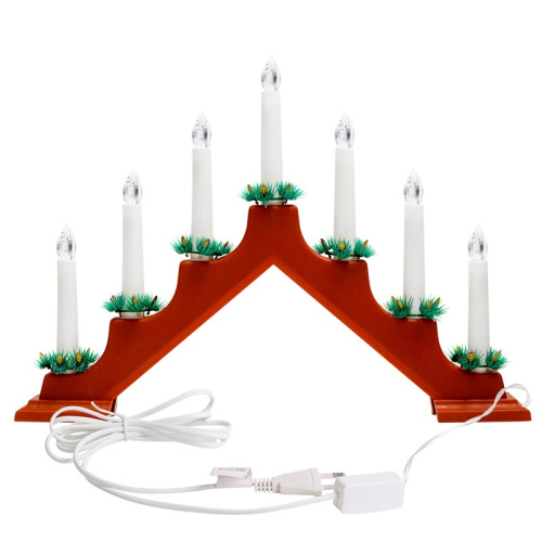 картинка Новогодняя горка 7 свечек,  цвет корпуса: Красный,  цвет свечения: ТЕПЛЫЙ БЕЛЫЙ от магазина Сантехстрой