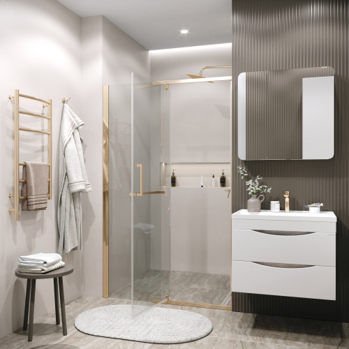 картинка Дверь в нишу Grossman Pragma 100.K33.03.100.32.00 (100х195) золото сатин,стекло прозрачное,распашная, 1 место от магазина Сантехстрой