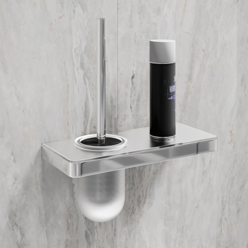 картинка Ёршик для унитаза Lemark GLASS LINE с держателем и полкой, хром/белое стекло (9761031) от магазина Сантехстрой