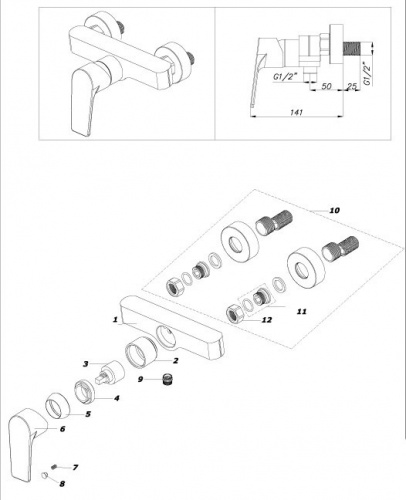 фото смеситель для душа azario treya без излива, хром (az-15680621)