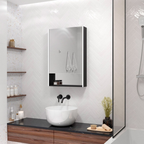 картинка Зеркало-шкаф Art&Max Foggia 50 AM-Fog-500-800-1D-L-DS-F-Nero левый черный от магазина Сантехстрой