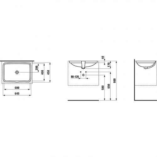 картинка LAUFEN PRO S Раковина 600x400x170 мм., встраиваемая снизу, шлифованный край, c переливом, цвет белый от магазина Сантехстрой