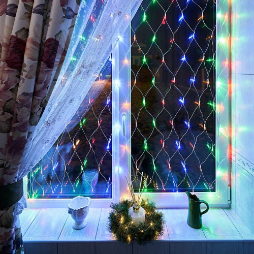 картинка Гирлянда Сеть 1,5х1,5м,  прозрачный ПВХ,  150 LED Мультиколор от магазина Сантехстрой