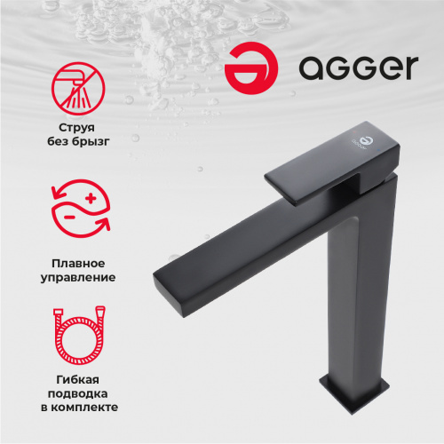 картинка Agger Great A2812144 Однозахватный смеситель для раковины высокий, черный от магазина Сантехстрой