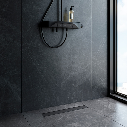 картинка W02SC-U11-050-04BM PrimeFlow Трап для душа линейный универс затвор Tile 50см цвет черн мат от магазина Сантехстрой