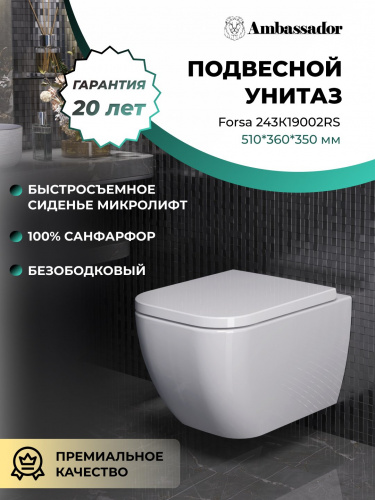 картинка Унитаз Forsa 243K19002RS (510*360*350) подвесной БЕЗОБОДКОВЫЙ, 2 места от магазина Сантехстрой