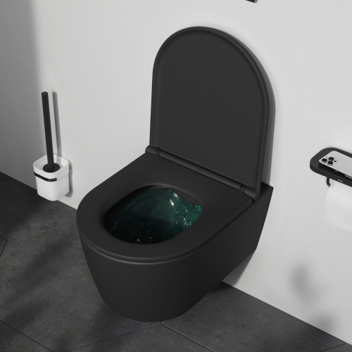 картинка C8F1700MBSC Func подвесной унитаз 49 см FlashClean с сиденьем микролифт, черн мат от магазина Сантехстрой