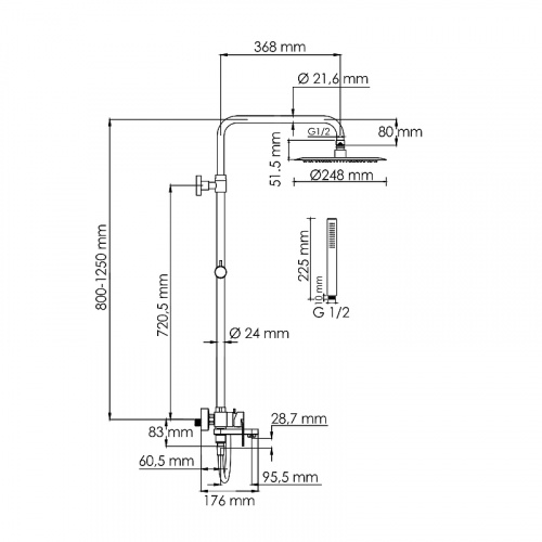картинка Душевая система WasserKRAFT A174.258.217.CB Черная матовая от магазина Сантехстрой
